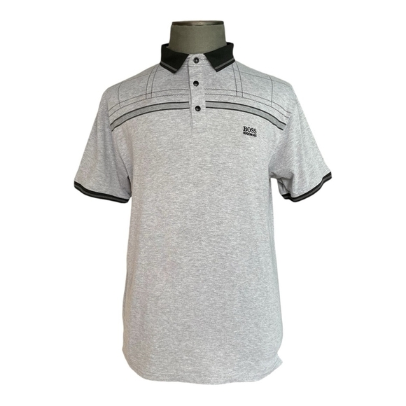 Men’s Polo Shirt BOSS Hugo Boss Grey Black Logo Embroidered Short Sleeve T-shirt - Picture 1 of 5